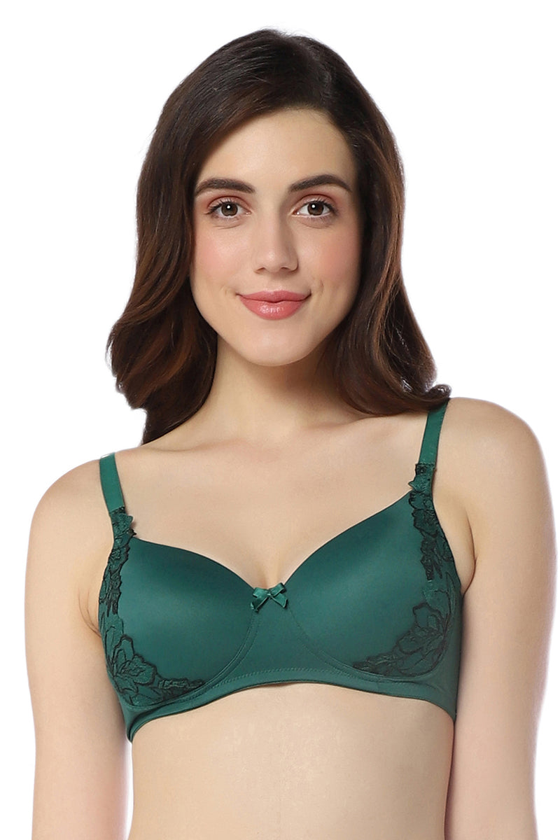 Padded Under Wired with Net Material Polyester Lace Cotton Bra-32B