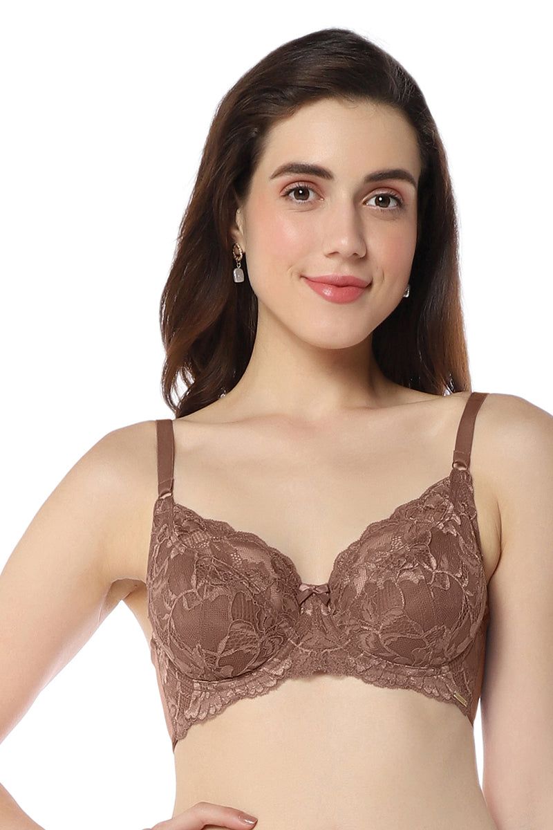 Buy Amante Padded Wired Demi Coverage Lace Bra - Navy Blue online
