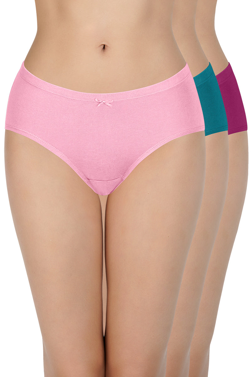 Insert Elastic Waistband Hipster Solid Assorted Panty (Pack of 3 Color