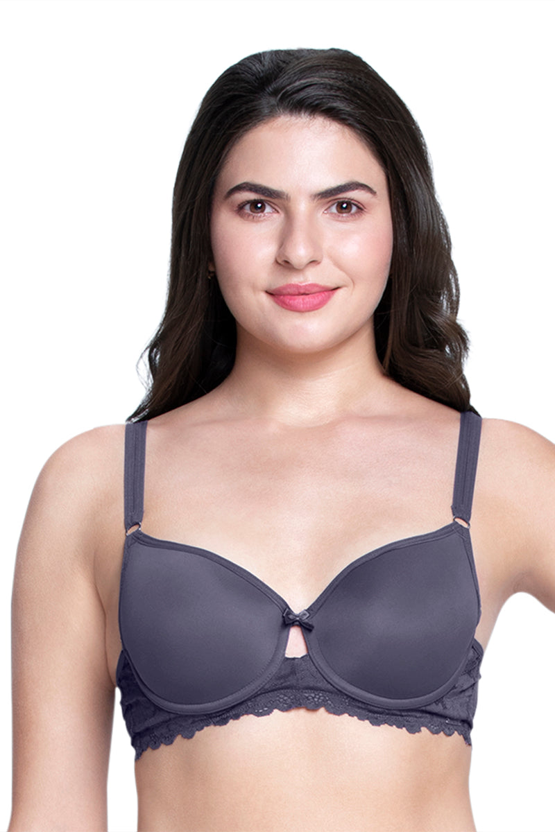 Buy Amante Padded Wired Demi Coverage Push Up Bra - Blue at Rs.597