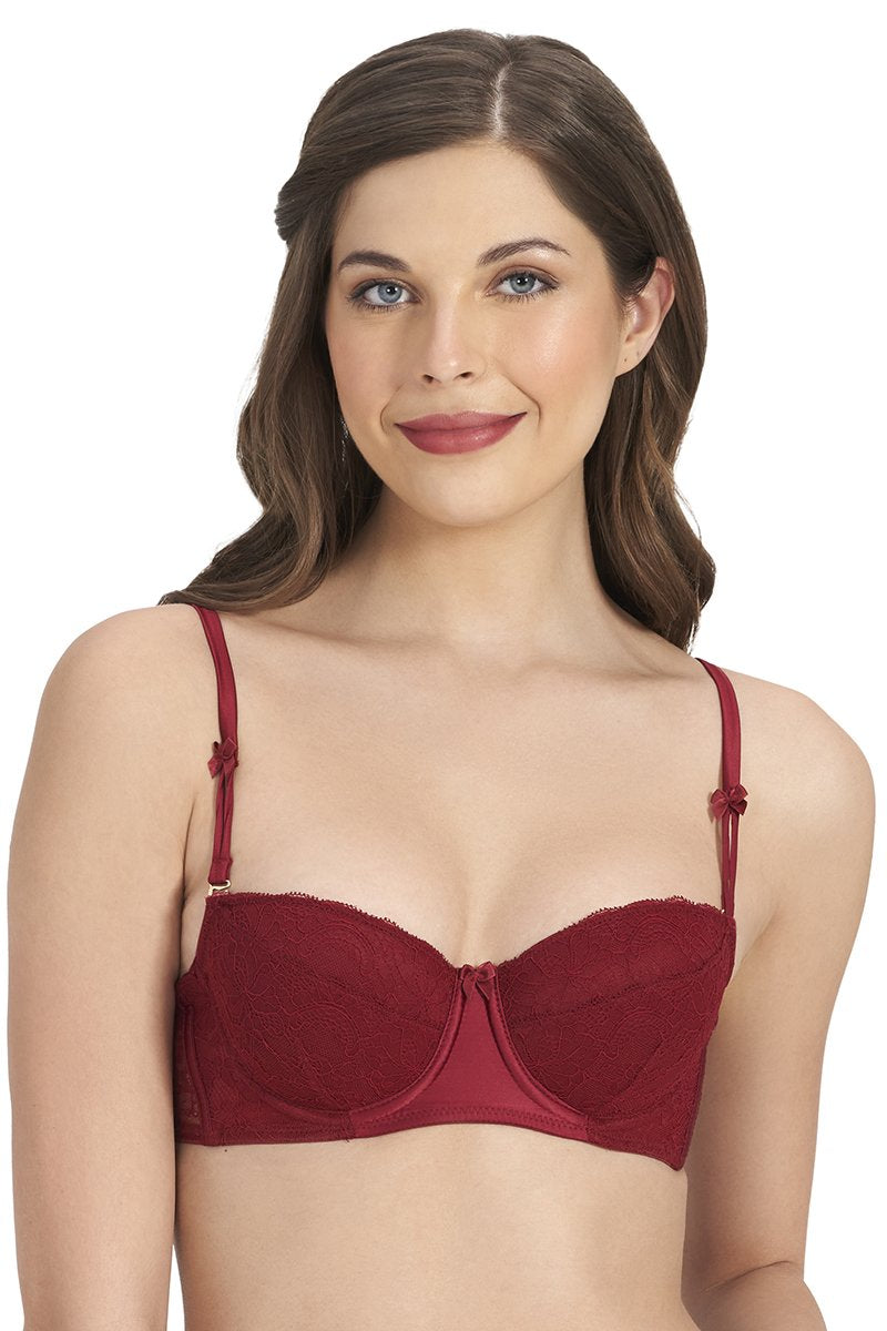 Buy Amante Solid Padded Wired Demi Coverage Balconette Bra Purple online