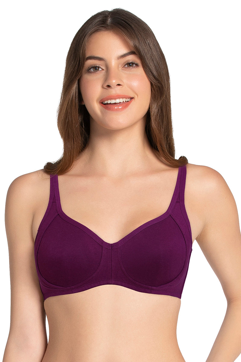Buy Amante Padded Non-wired Full Coverage Lace Bra - Purple Online
