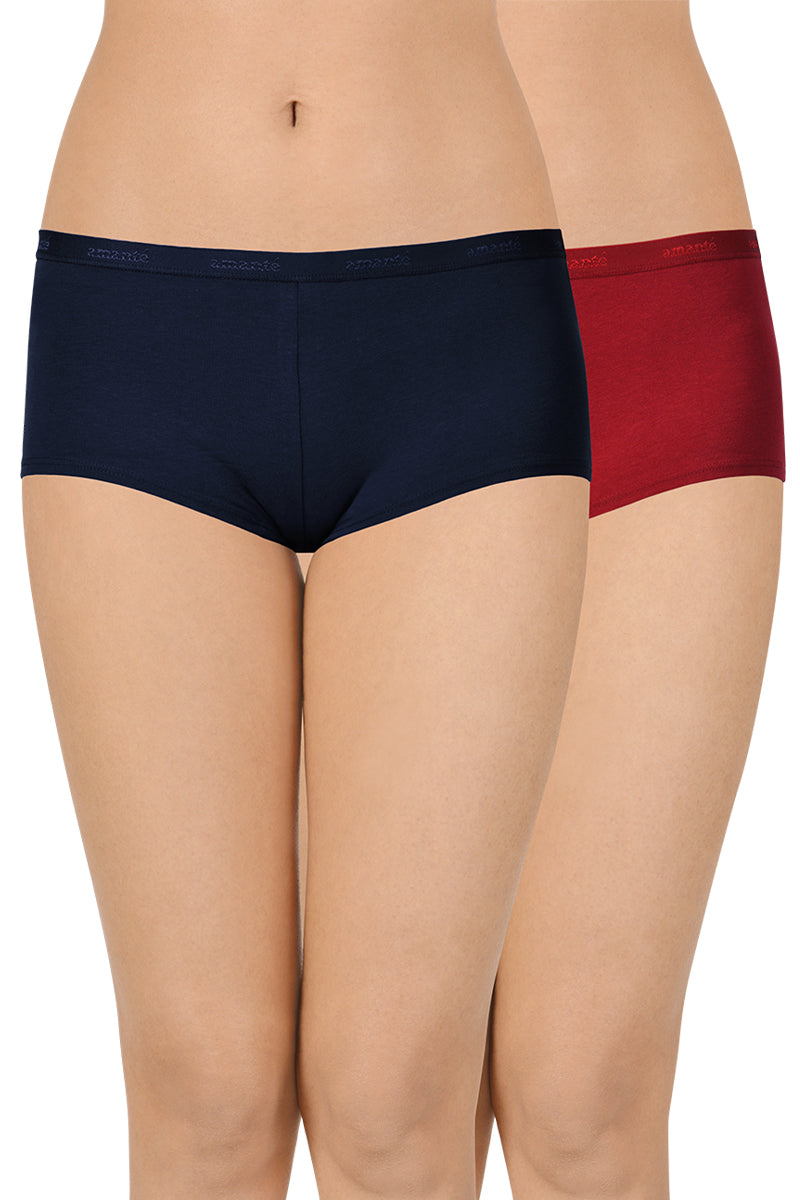 Amante Solid Low Rise Cotton Boyshorts Panty Pack (Pack of 2) Rs