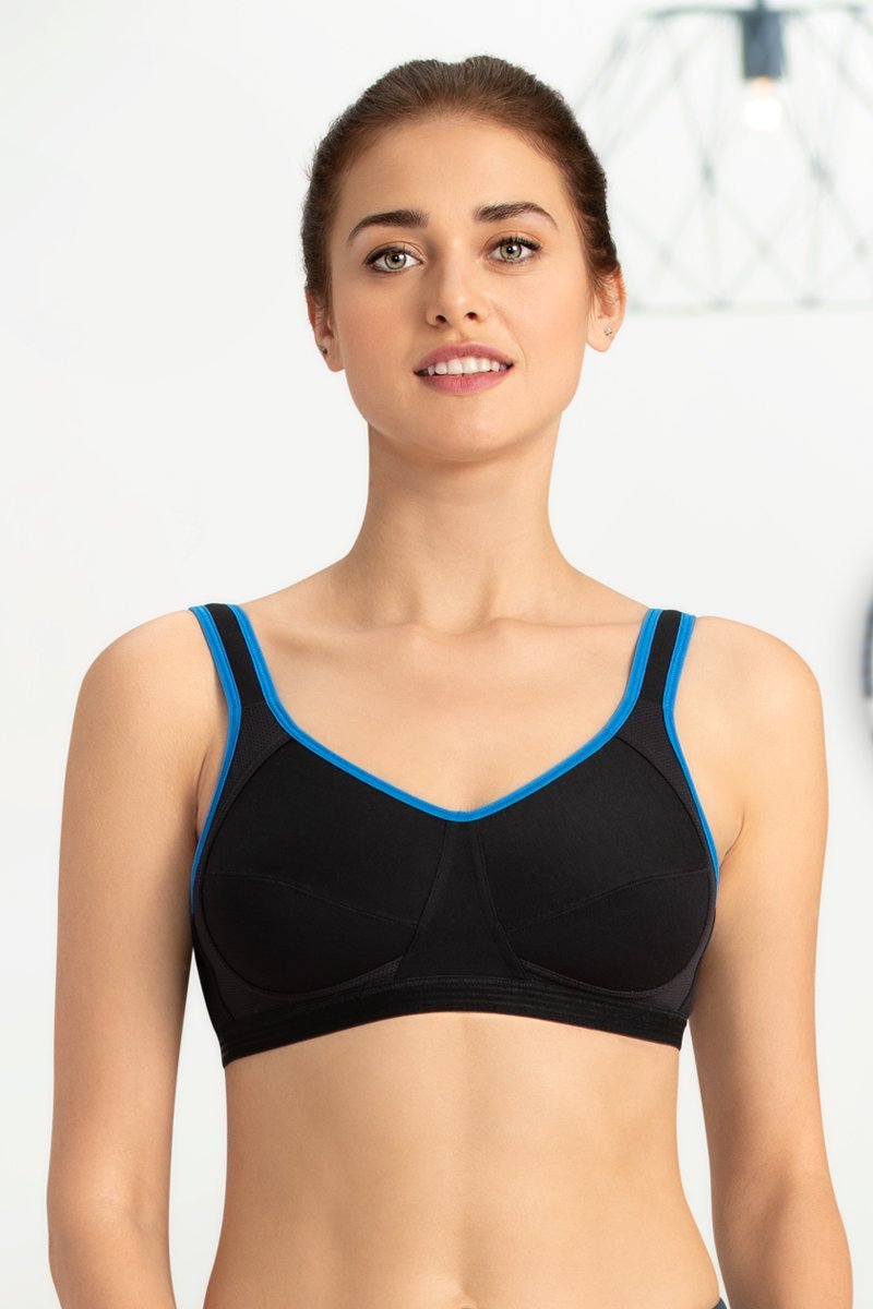 Buy Amante Non Padded Sports Bra - Black Blue at Rs.627 online