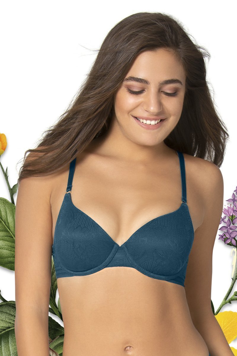 Buy Amante Seamless Black and Blue Lace Bra Online at Low Prices