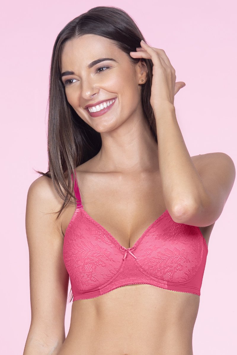 Amante Flawless Padded Wired High Coverage Lace Bra - Pink (32B)
