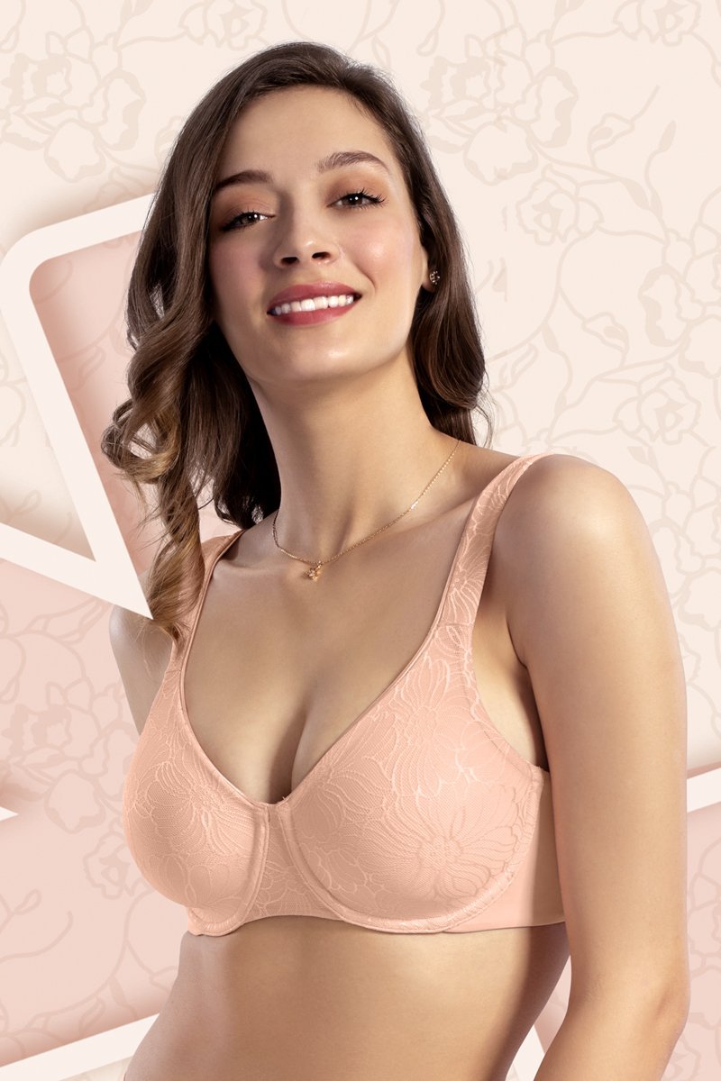 Buy Amante Demi Lace Non-Padded Non-Wired High Coverage Bra - Pink