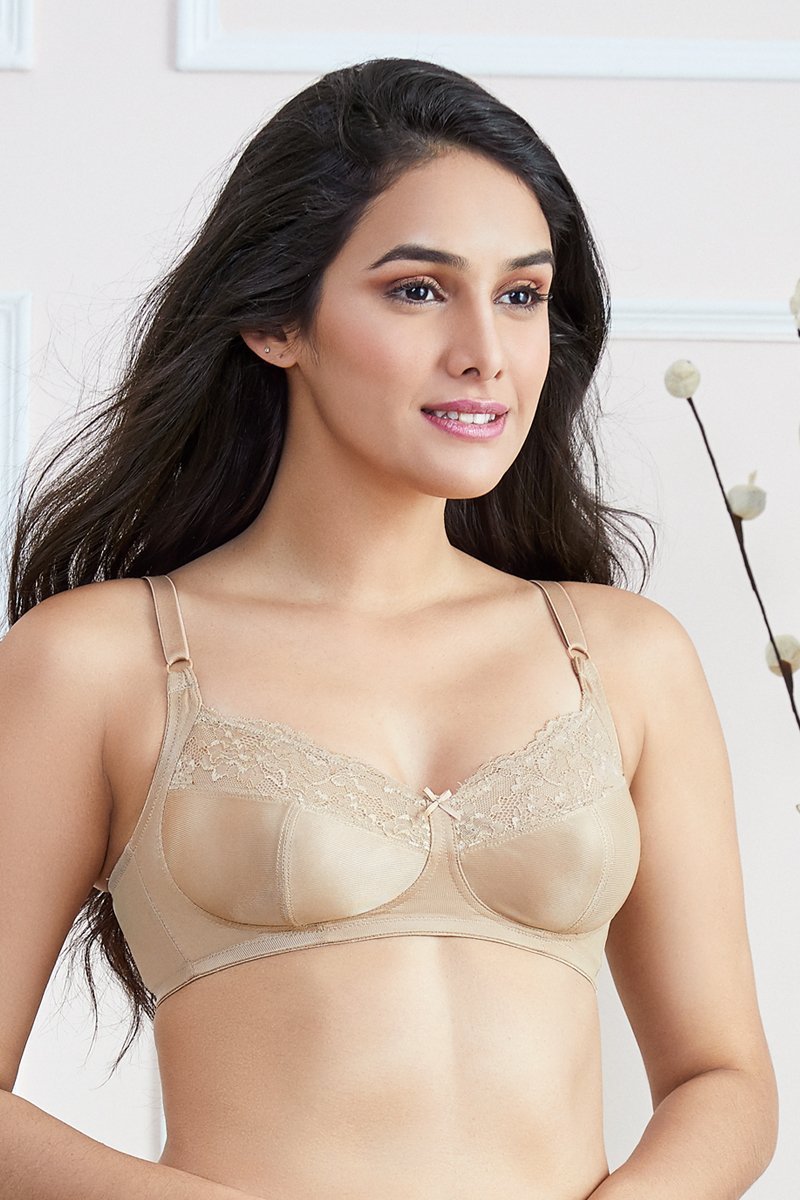 Amante White Soft Lace Padded Non-Wired Demi Cup Bra (36C)