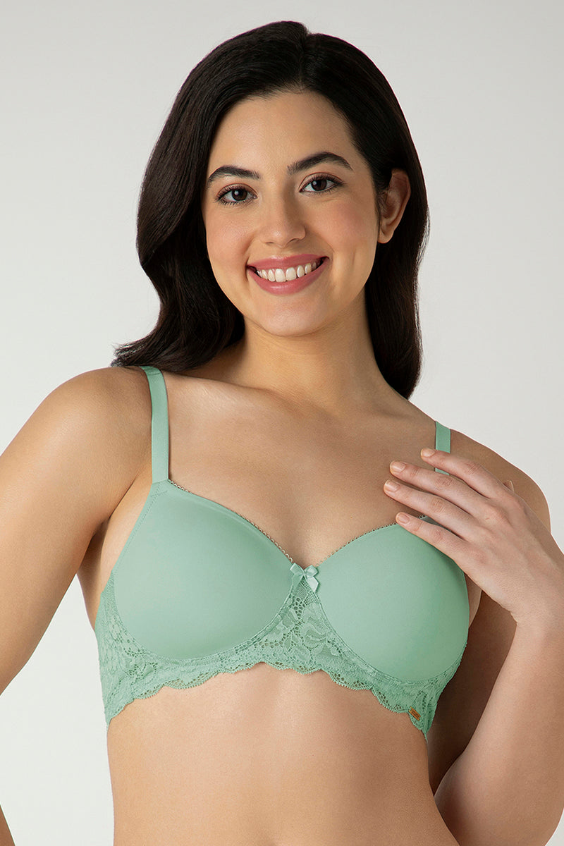 Lace Elegance Padded Non-Wired Bra - Aqua Foam