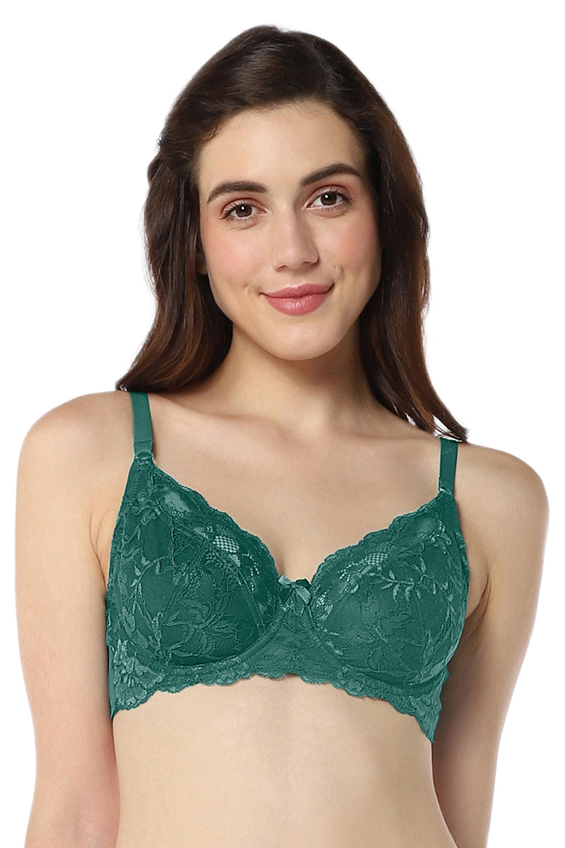 Buy Non-Padded Non-Wired Full Cup Bra in Jade Green - Lace Online