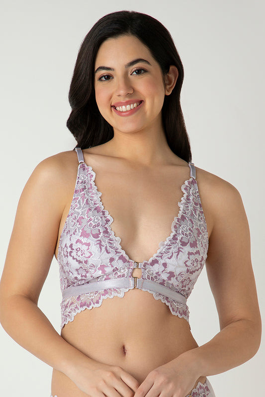 Femme Lace Padded Non-Wired Demi Bra - Thistle