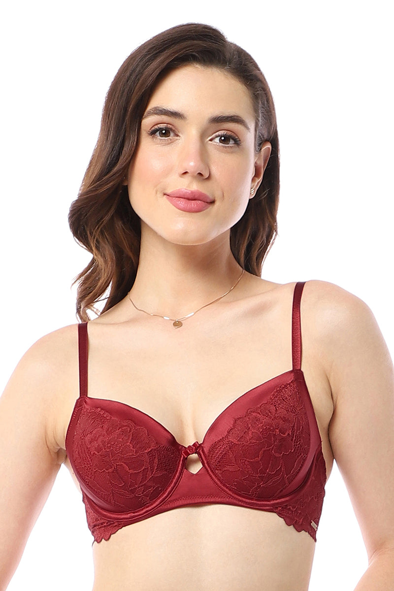 Lightly Padded Under Wired Full Coverage Bridal Bra In Red Color