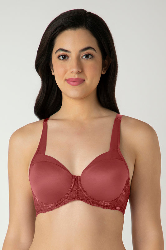 Glam Lace Padded Wired Balconette Bra - Cowhide