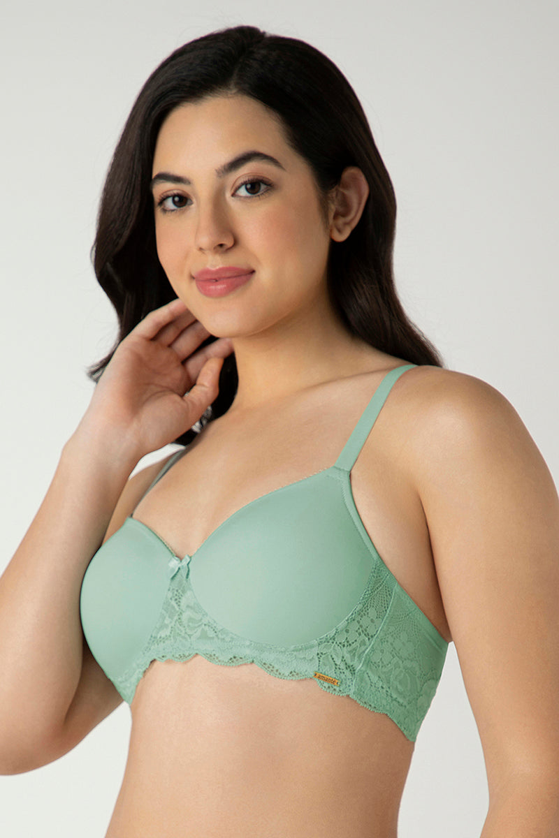 Lace Elegance Padded Non-Wired Bra - Aqua Foam