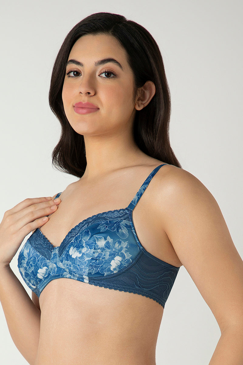 Demure Padded Non-Wired Demi Bra - Floral Fusion Print