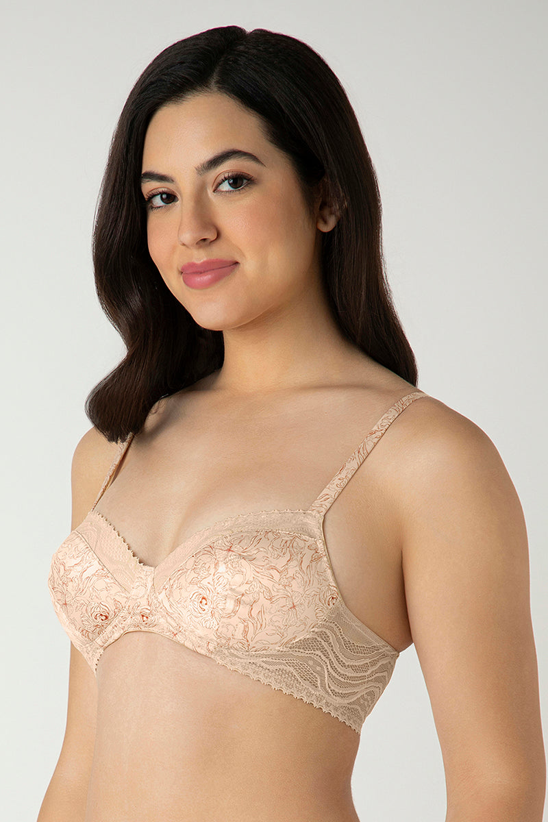 Demure Padded Non-Wired Demi Bra - Delicate Bloom Print