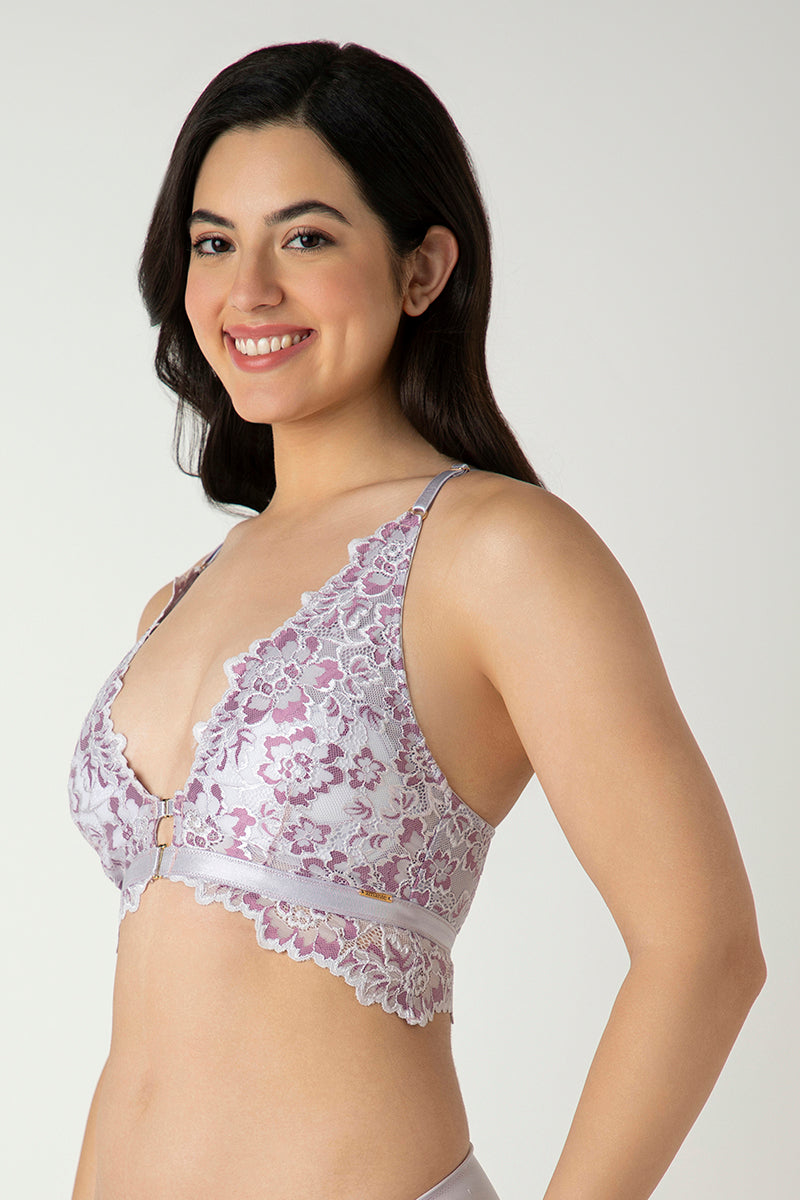 Femme Lace Padded Non-Wired Demi Bra - Thistle