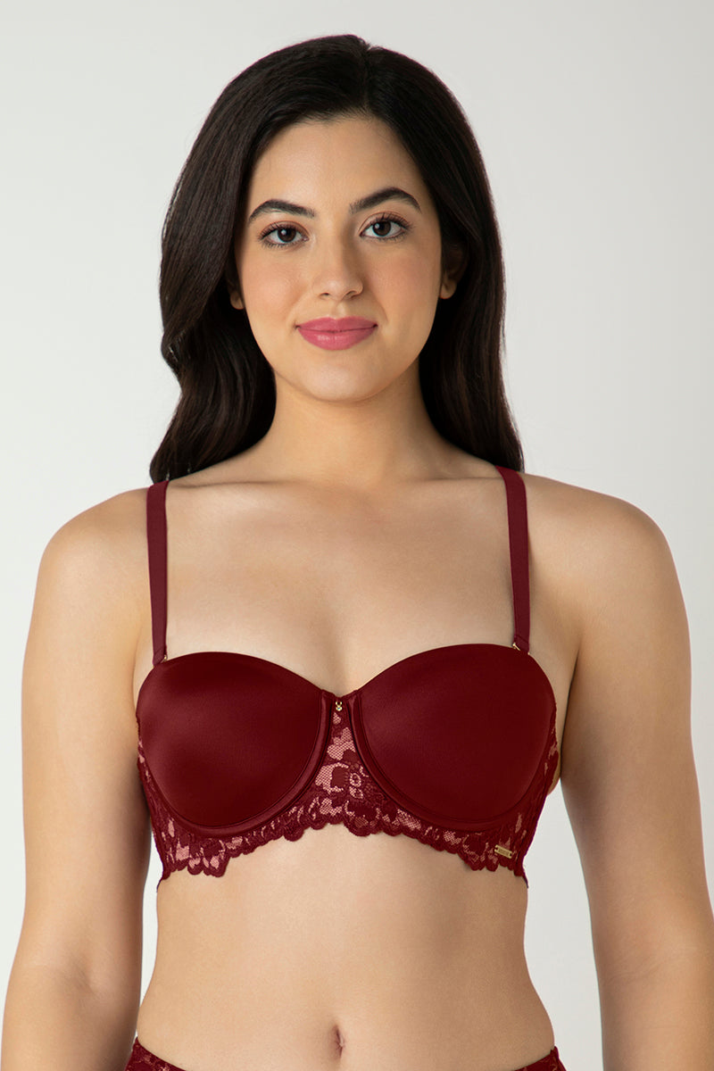 Femme Lace Padded Wired Multiway Bra - Biking Red