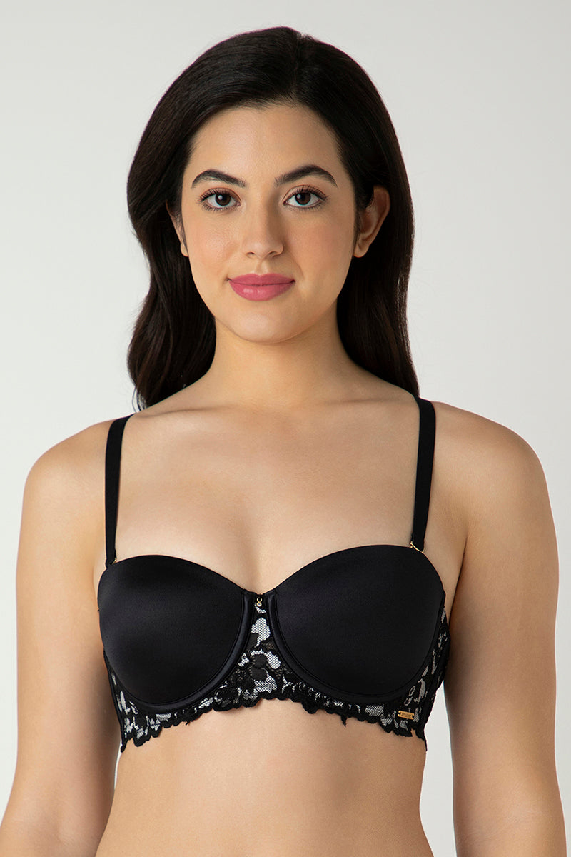 Femme Lace Padded Wired Multiway Bra - Black