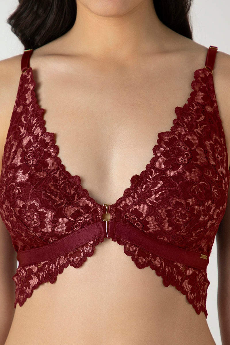 Femme Lace Padded Non-Wired Demi Bra - Biking Red