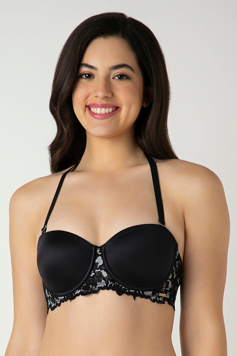 Femme Lace Padded Wired Multiway Bra - Black