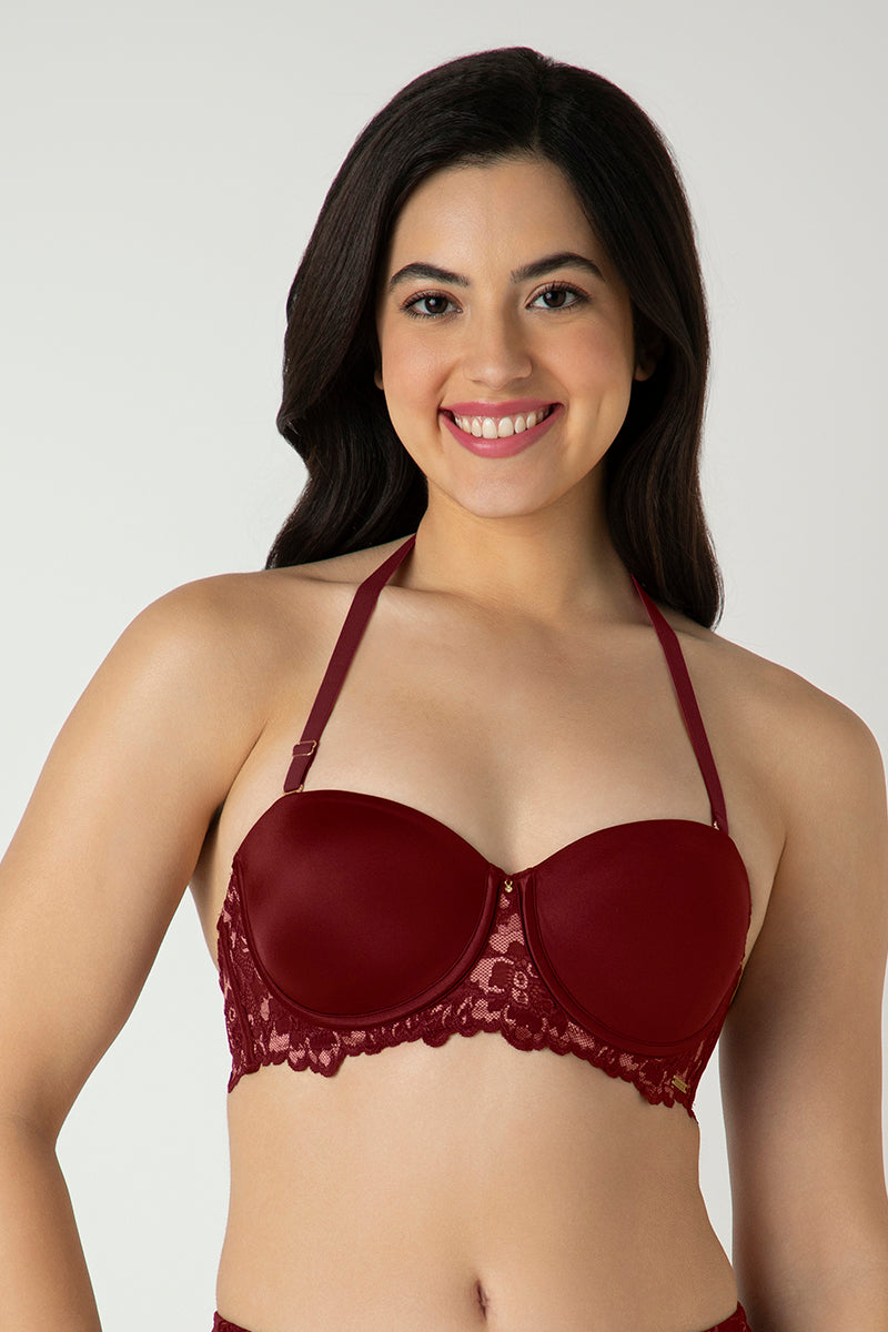 Femme Lace Padded Wired Multiway Bra - Biking Red