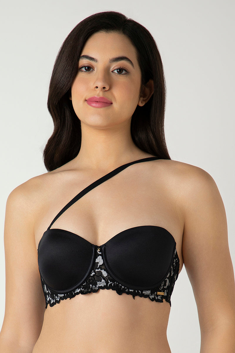 Femme Lace Padded Wired Multiway Bra - Black