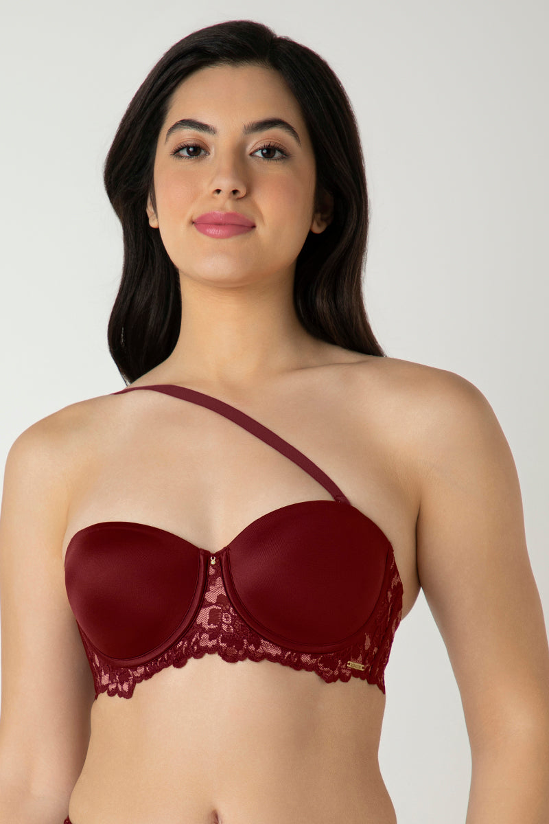 Femme Lace Padded Wired Multiway Bra - Biking Red