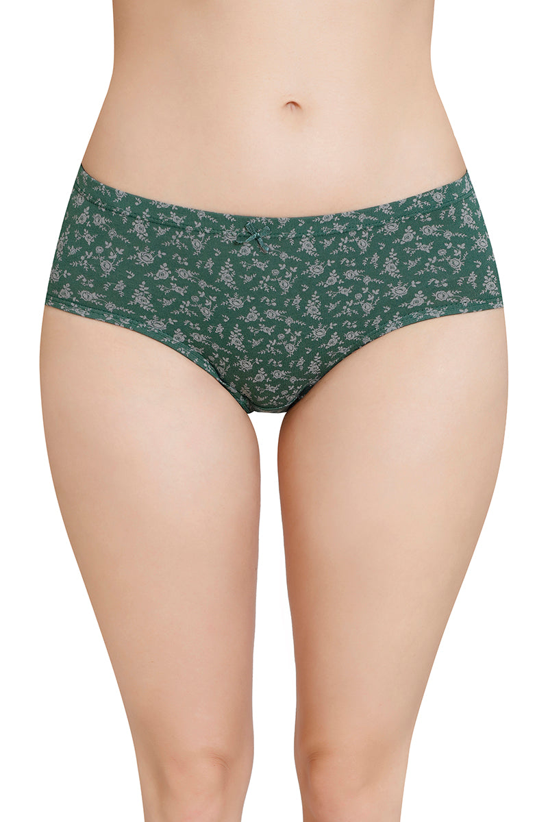 Women's Floral Print Cotton Hipster Underwear with Lace Waistband