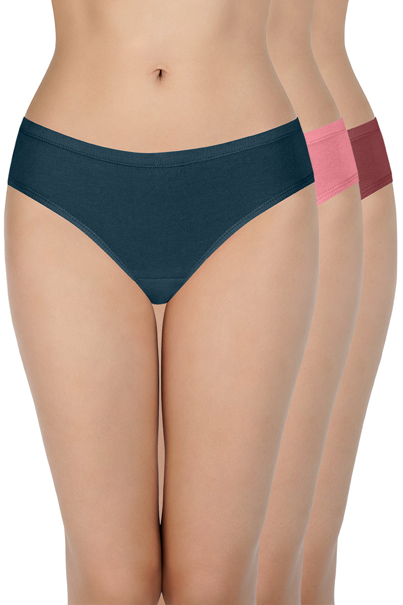Insert Elastic Waistband Full Brief Solid Assorted Panty (Pack of 3 Co