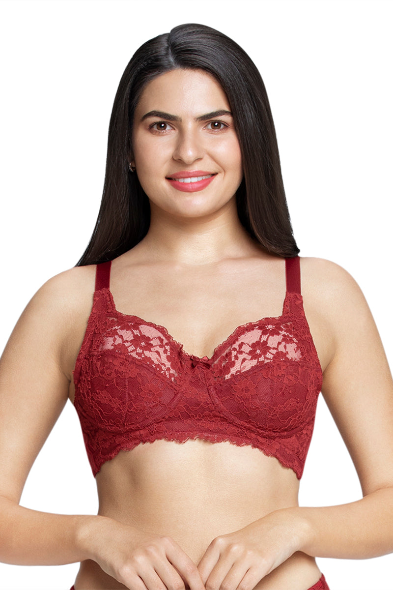 Womens Bra Plus Size Full Coverage Wirefree Non-Padded Cotton Stretchy  36DDD Wine Red