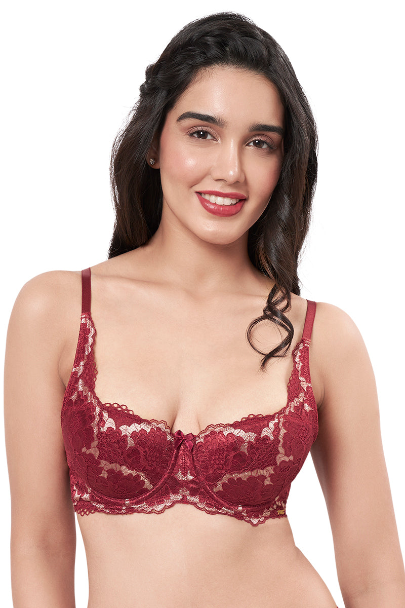 Plus Size Solid Floral Lace Balconette Bra | Converts to Strapless