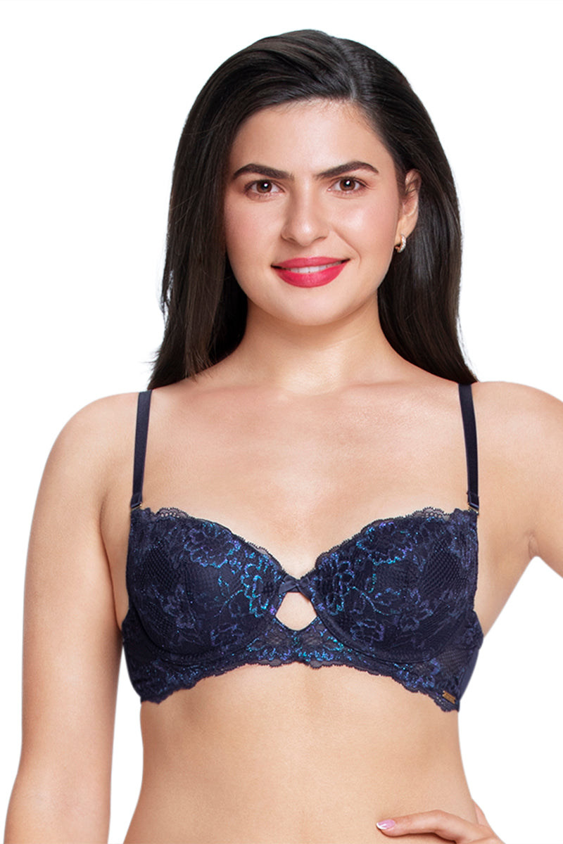 Buy Looping Bra Padded Non-Wired 3/4th Coverage Lace Bra - Blue Online