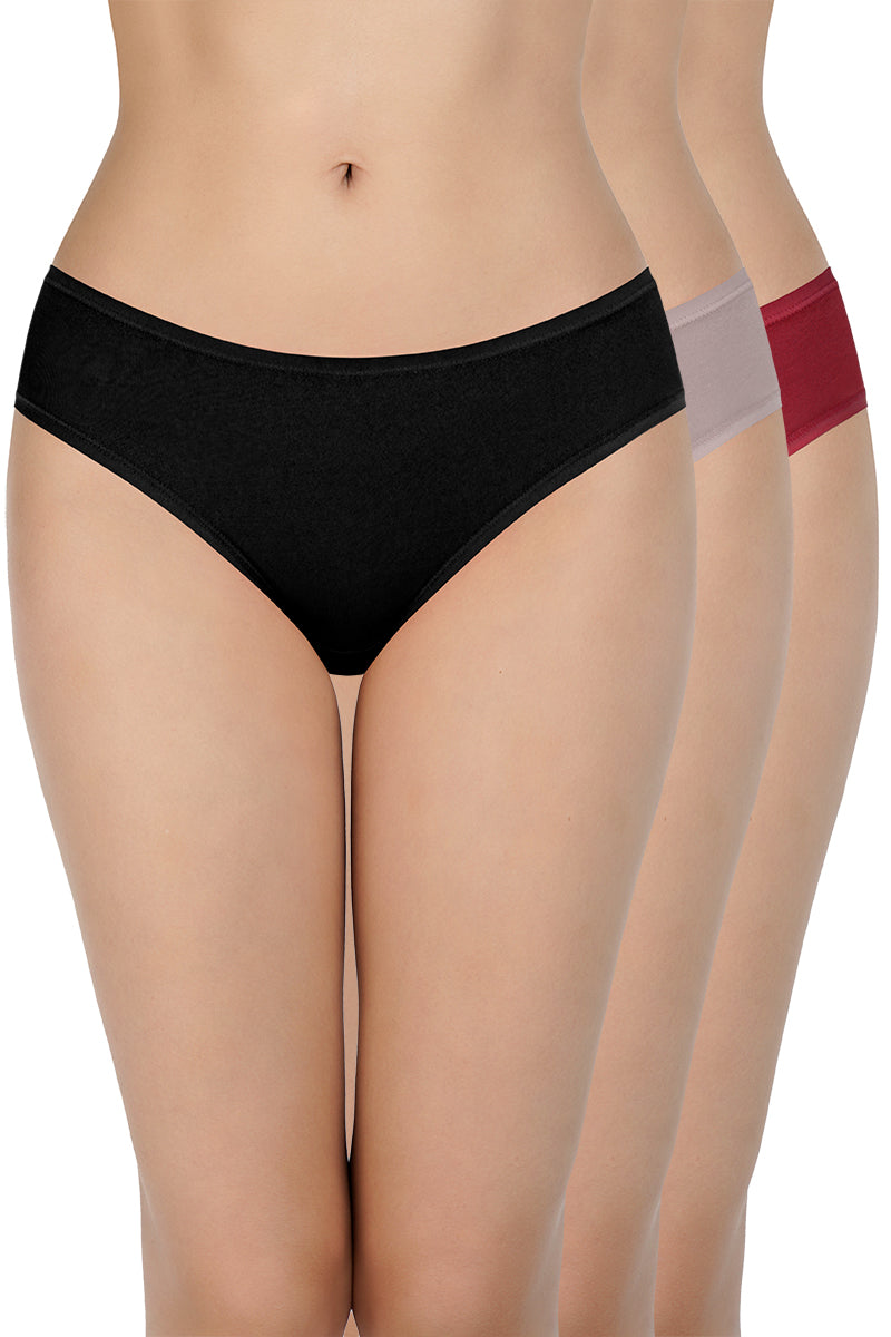 Solid Low Rise Bikini Panties (Pack of 3)