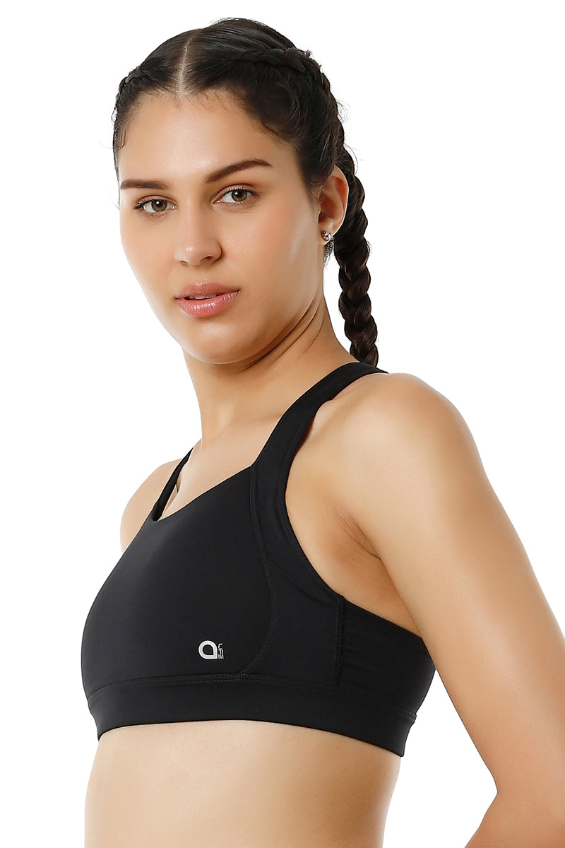 Buy Amante Energize Solid High Impact Non Padded Non Wired Full Coverage  Sports Bra-Black online