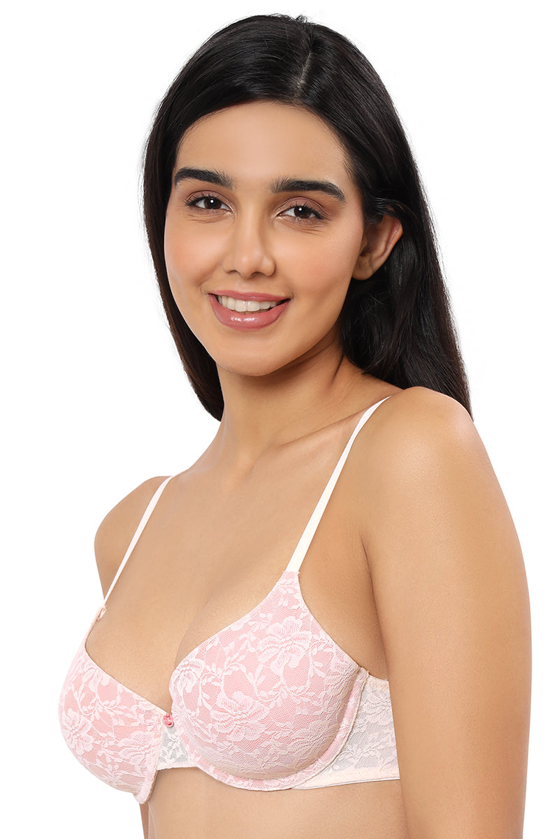 Floral Romance Lightly Padded Wired Full Coverage Bra - Angel