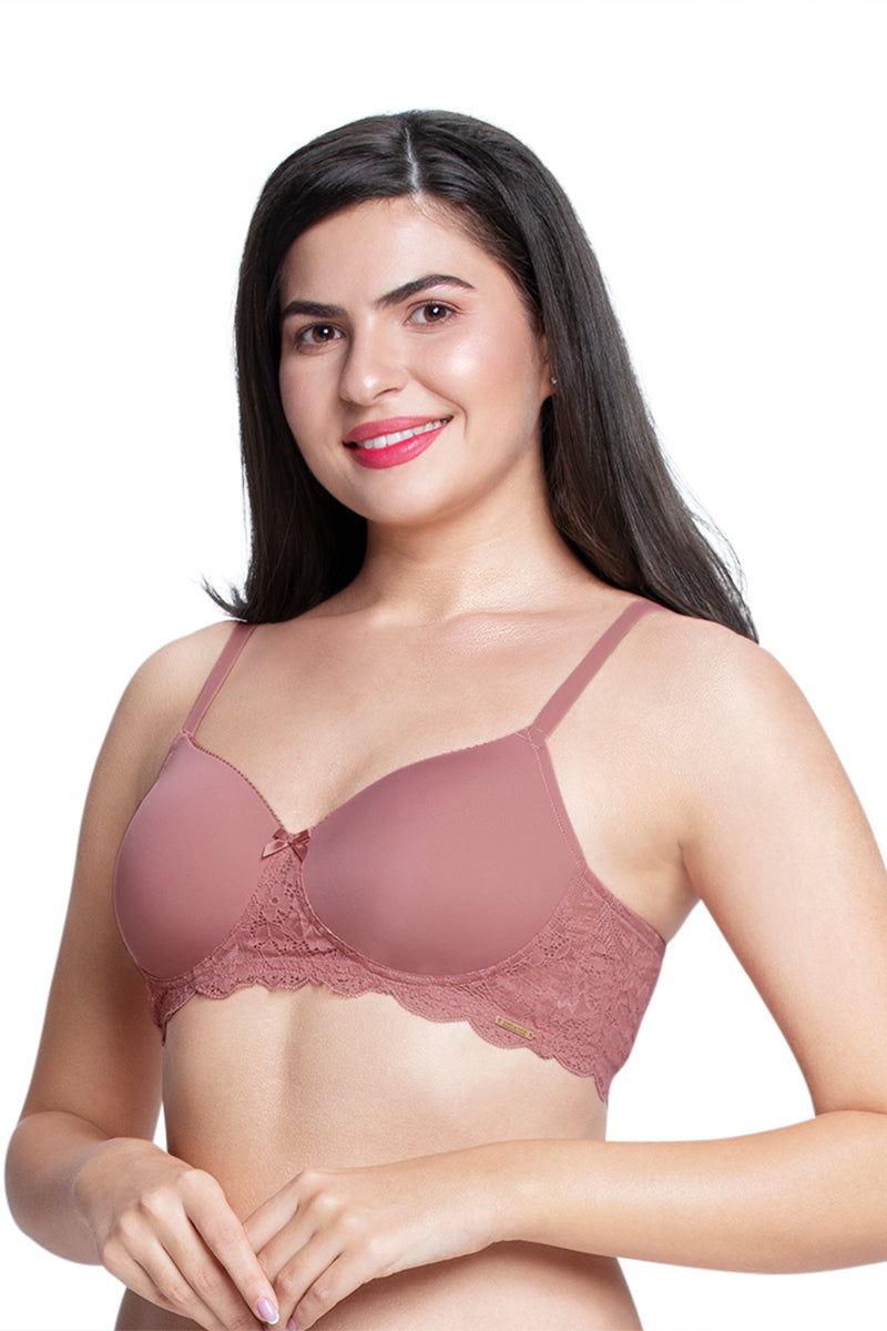 Buy Amante Solid Padded Non-wired Full Coverage T-shirt Bra - Pink