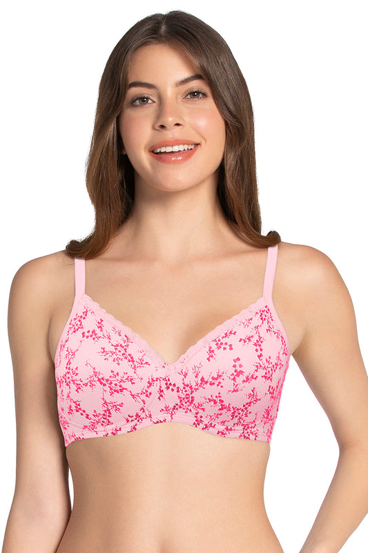 Floral Romance Padded Wired Bra - Neon Pink-Ink