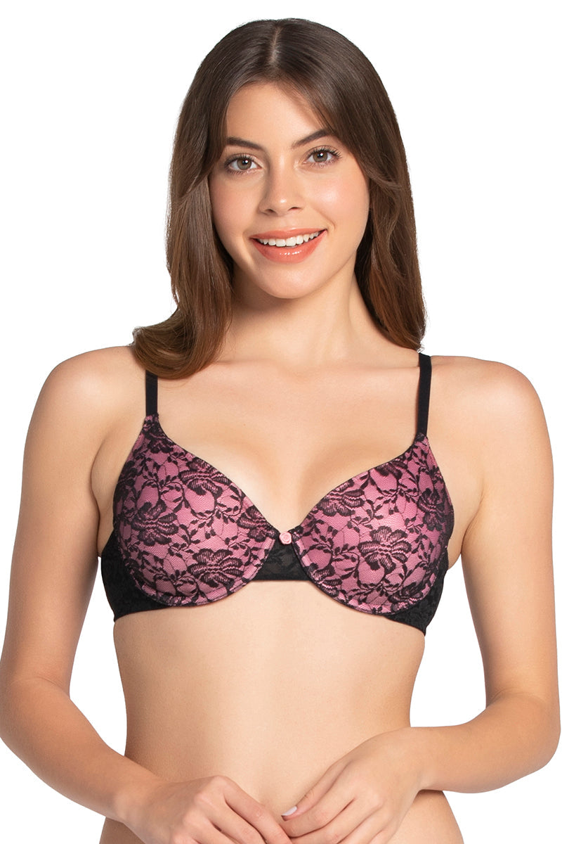 Buy Amante Padded Wired Full Coverage Lace Bra - Graystone at Rs.1395  online