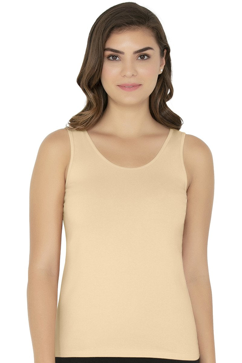 Broad Strapped Body Hugging Tank Top - White