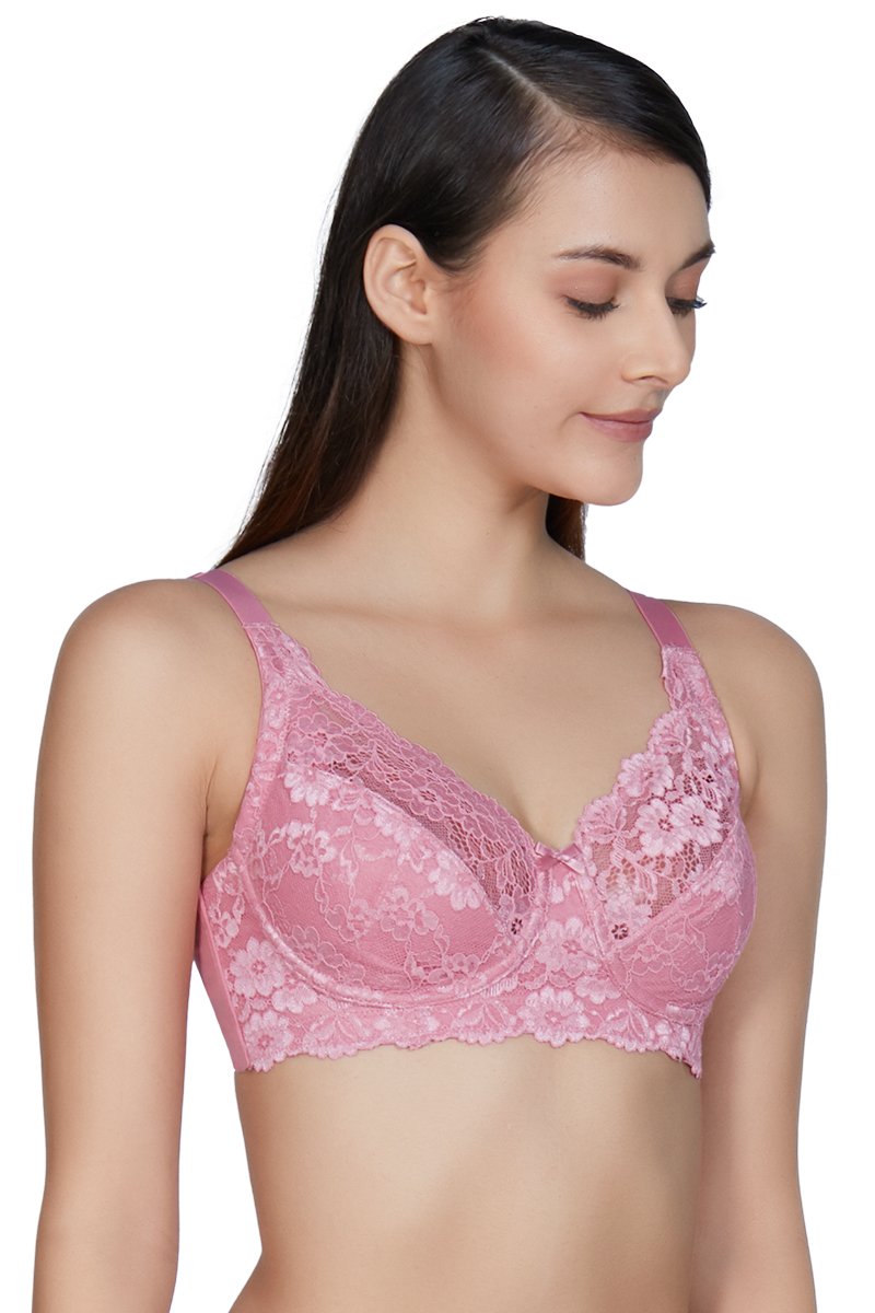 Non Padded Non Wired Medium Coverage Lace Bra with Mid Rise Full