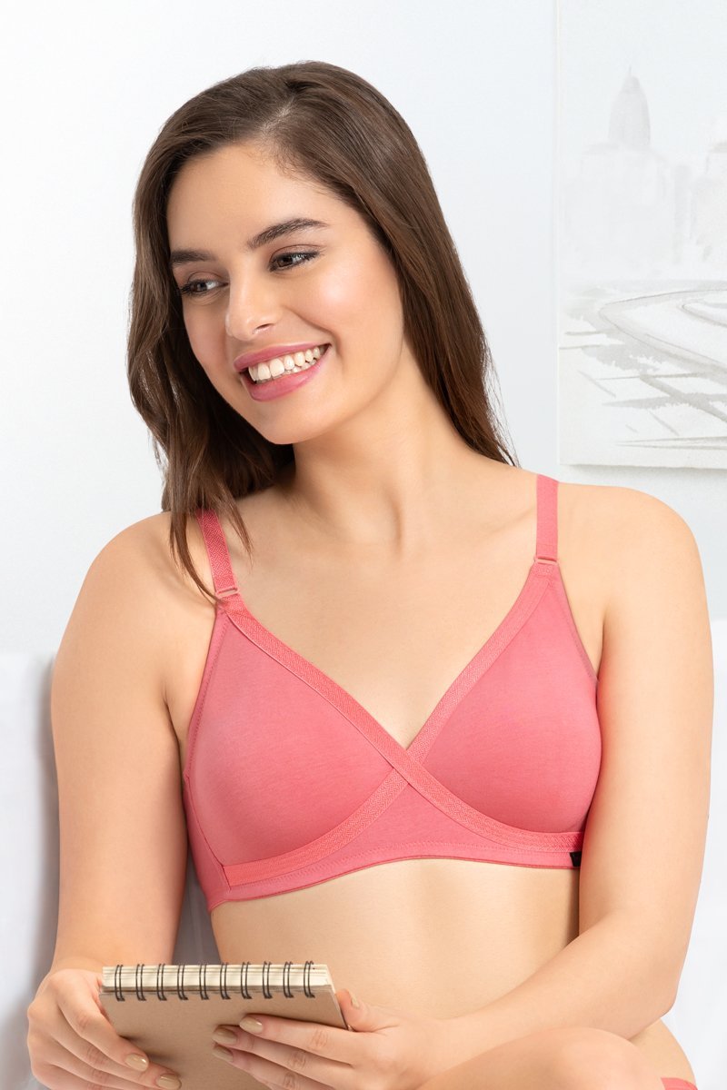 Cotton Casuals Padded Non-Wired Printed T-Shirt Bra - Sesame