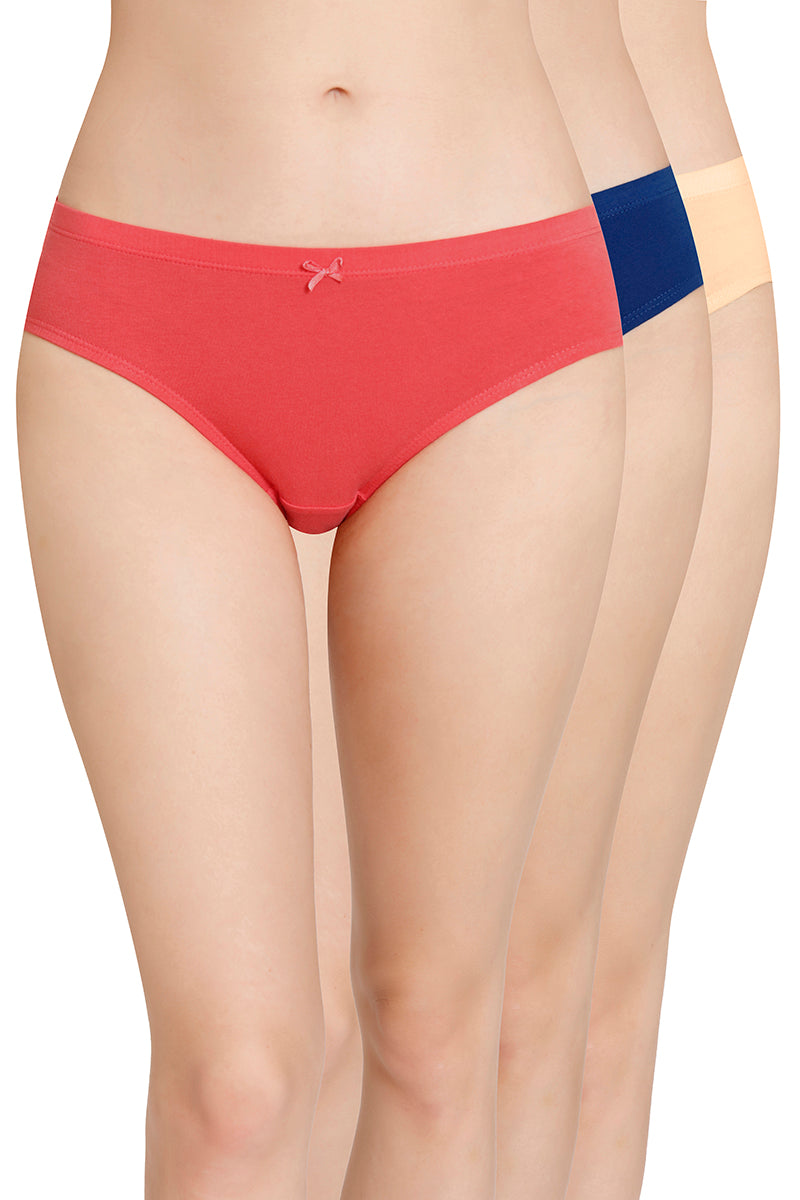 Inner Elastic Solid Mid Rise Bikini Panties (Pack of 3)