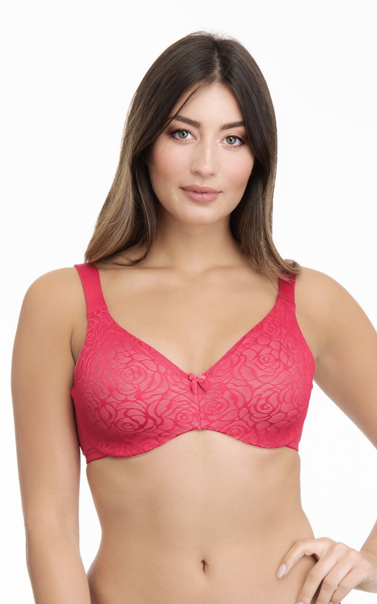 Buy Ultimo Exotic Shimmer Padded Wired Balconette Bra, Laced Biking Red  Color Bra
