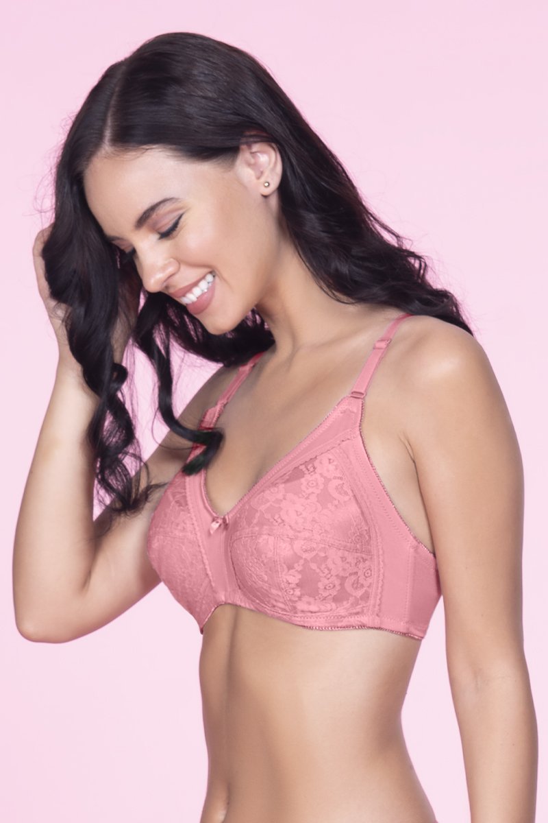 Non-Padded Non-Wired Sheer Lush Lace Bralette - Bright Rose