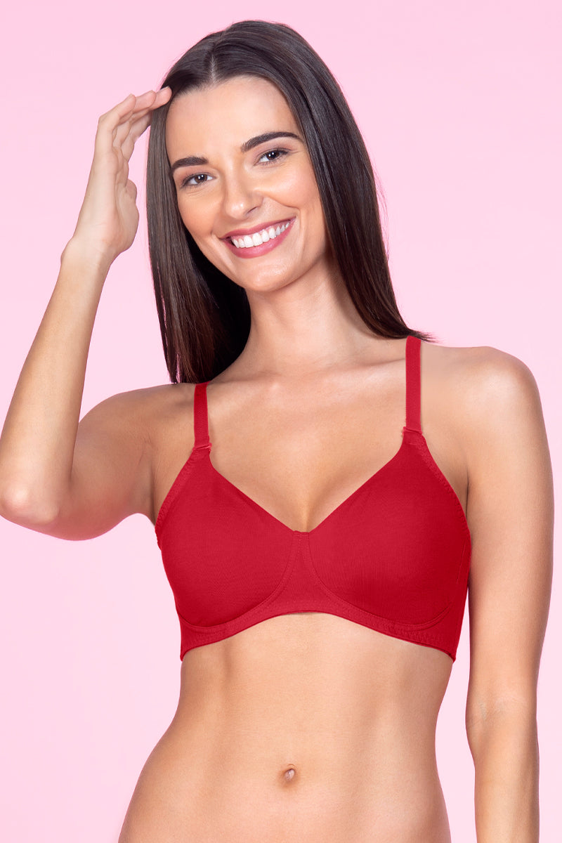 Cotton Casuals Padded Non-Wired Printed T-Shirt Bra - Garnet